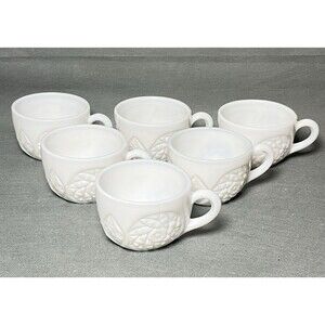 Set 6 McKee Cups White Milk Glass Imprinted 4 oz Coffee/Tea/Punch Cups
